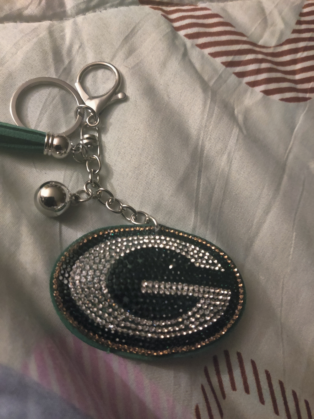 Green & Silver Bling G Logo Keychain Green Bay NFL Team